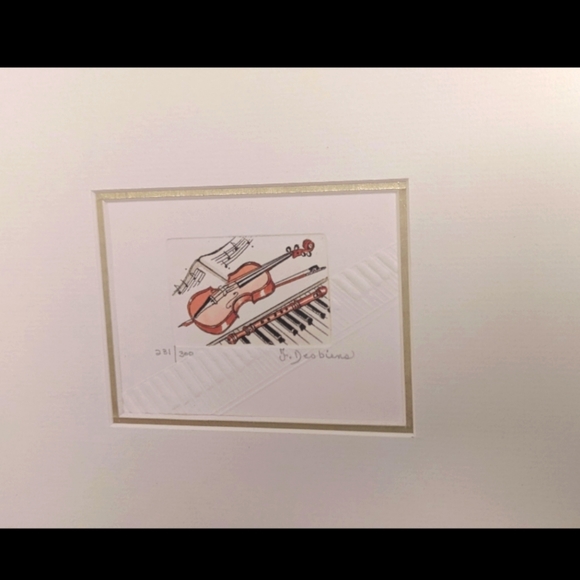 Copper Engraving Violin Painting Numbered and Signed by Quebec Artist Desbiens - Picture 2 of 6
